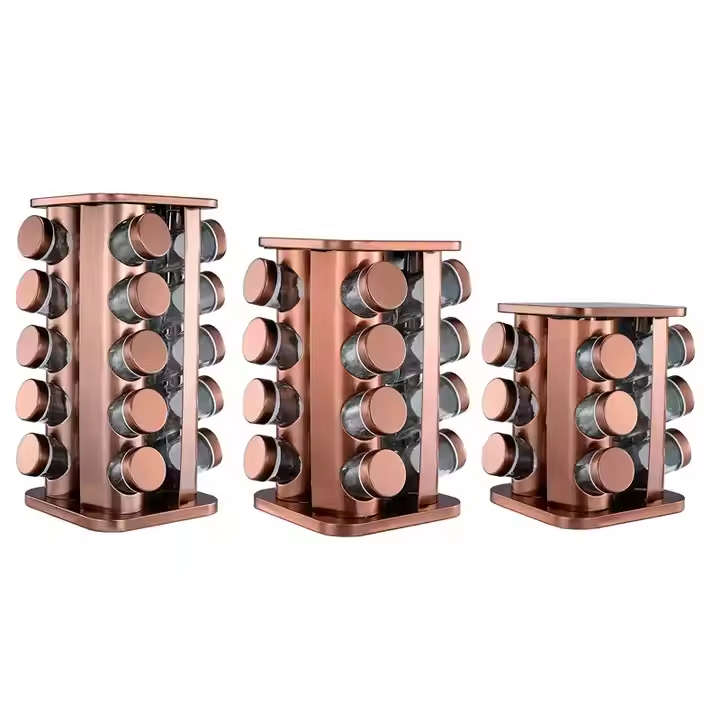Porta Tempero Condimento Inox Rose Gold Giratório G3nari+ etiquetas e caneta