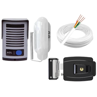 Kit Interfone Porteiro Com Fechadura Abre pra fora e pra dentro com Cabo
