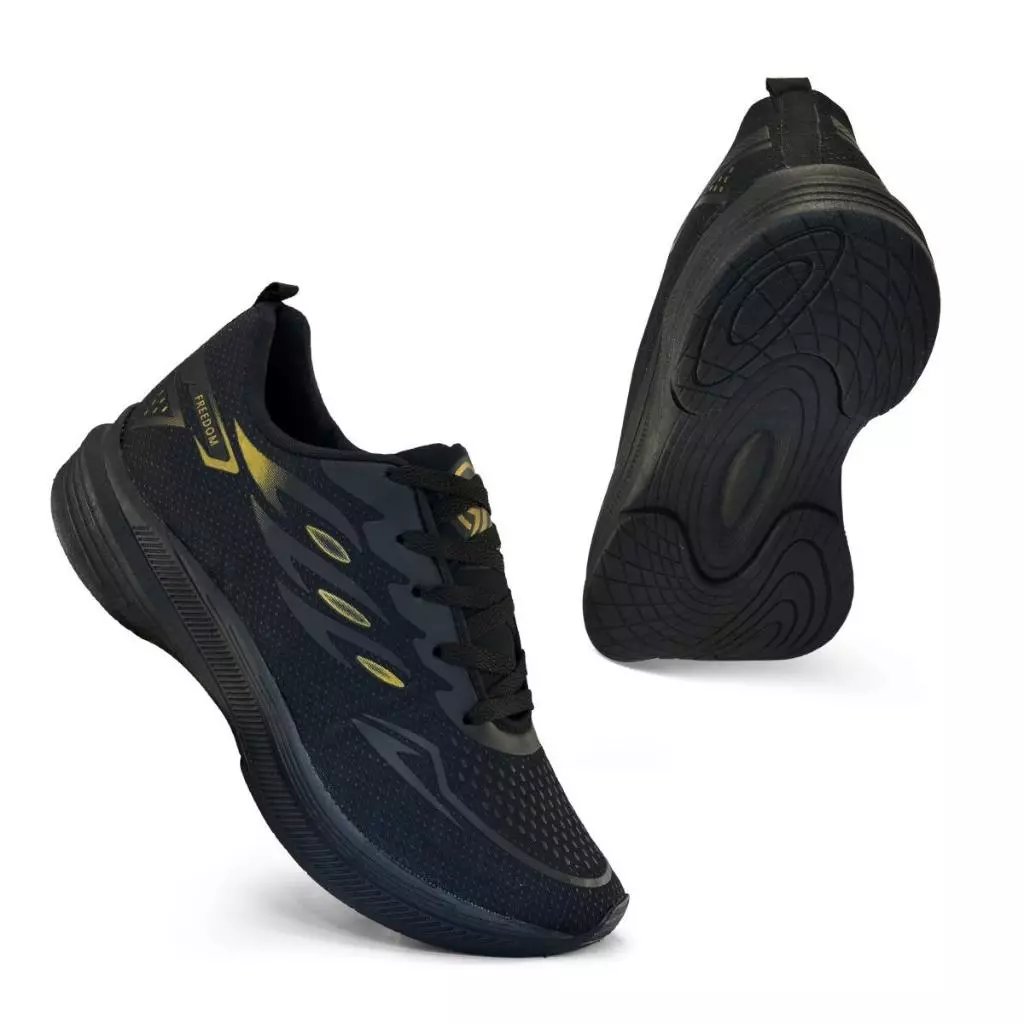 Tenis Masculino Escolar Academia Original FREEDOM Corrida Caminhada Lançamento PRETO e DOURADO