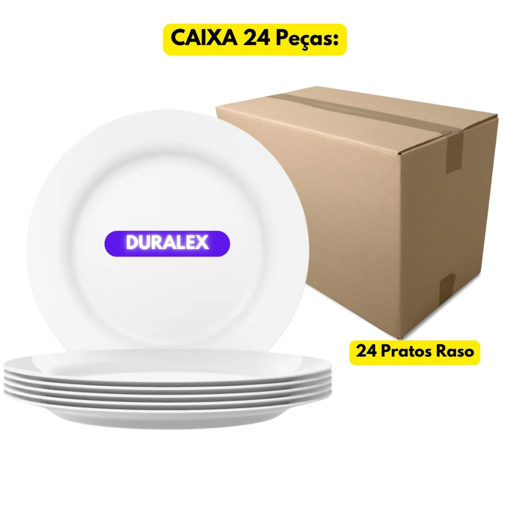 Jogo Kit 24 Peças Pratos Rasos Branco Vidro Menu Duralex Restaurante Buffet Hotel Refeição Chique