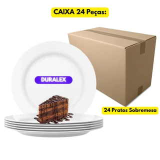 Jogo Kit 24 Pratos Vidro Branco Sobremesa Menu Duralex Redondo Hotel Refeição Buffet Restaurante