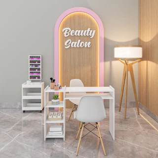 Kit Mesa Manicure 110CM Carrinho Auxiliar Expositor De Esmaltes 100% MDF Premium