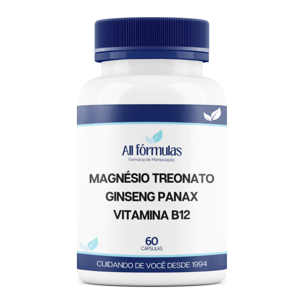 Magnésio Treonato + Vitamina B12 Metil + Ginseng Panax - 60 Cápsulas