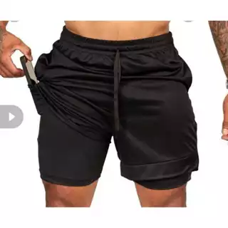 SHORTS MASCULINO COMPREENSÃO ACADEMIA 2 EM 1- BOLSO P/ CELULAR SUPORTE P/ TOALHA