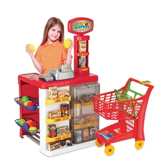 Super Mini Mercadinho Brinquedo Infantil Criança Com Som Luz Caixa Registradora e Carrinho