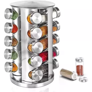 Porta Temperos Varios Tamanhos Codimento Cozinha Orgnaizada Inox Com Caneta Etiquetas Suporte Giratorio