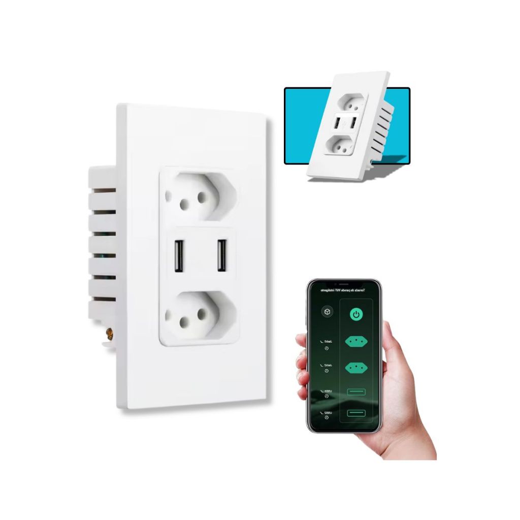 COIBEU Tomada USB Universal Duo 2 Tomada Parede Bivolt Multifuncional Controlo App tuya alexa google