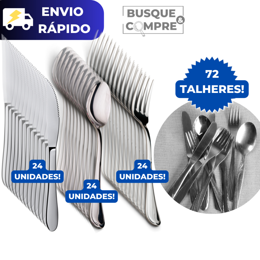 Jogo de Talheres com 72 Peças de Metal Reforçado para Cozinha Casa Louça Kit Talher Almoço Jantar