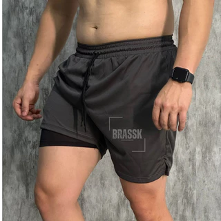 Bermuda Elastano Short 2 em 1Treino Masculina Academia Corrida