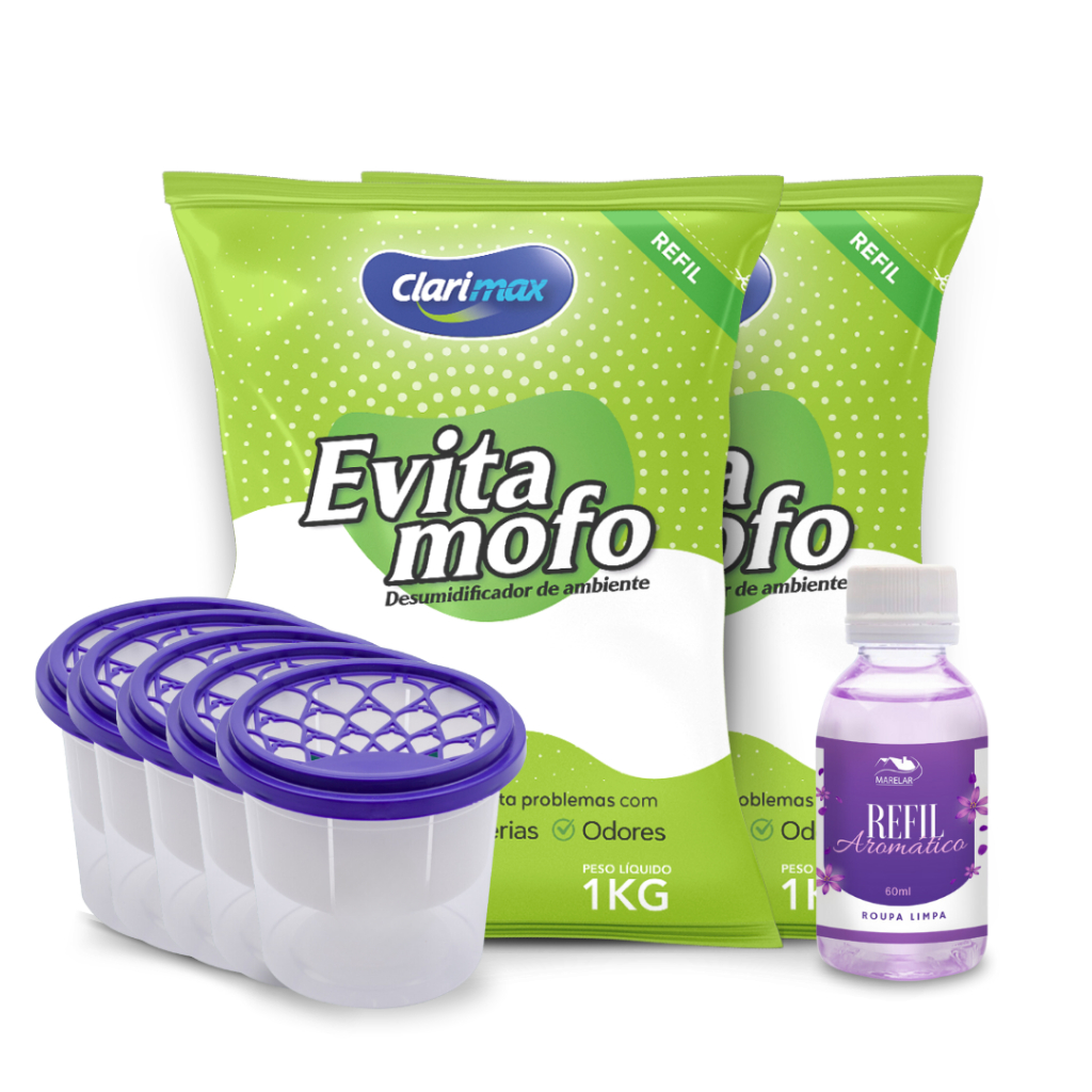 Cloreto de Cálcio Antimofo - 2kg + 5 Potes + Essência