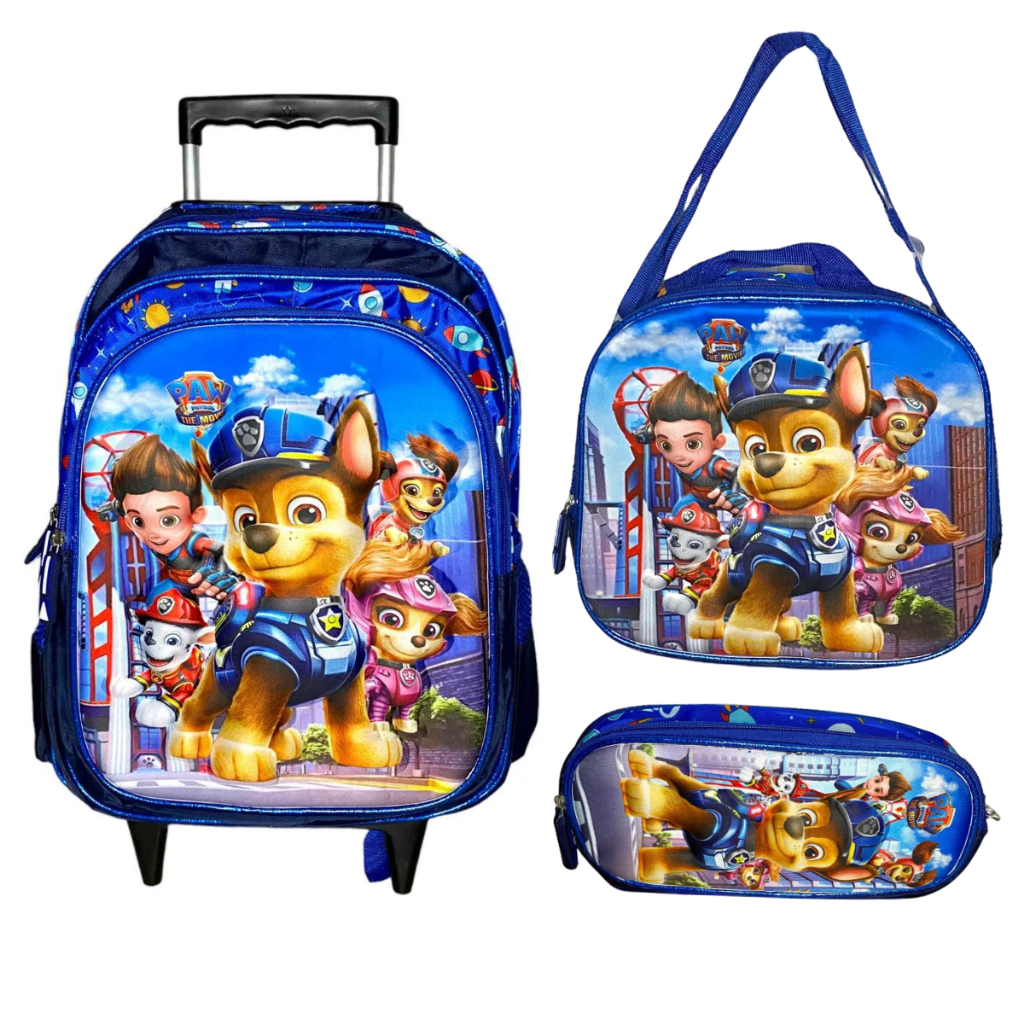 Kit Mochila Patrulha Canina de Rodinhas Escolar Infantil Menino Auto ...