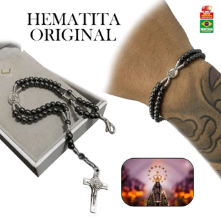 Pulseira Terço Nossa Senhora Aparecida Aço Inox Hematita Presente Unissex