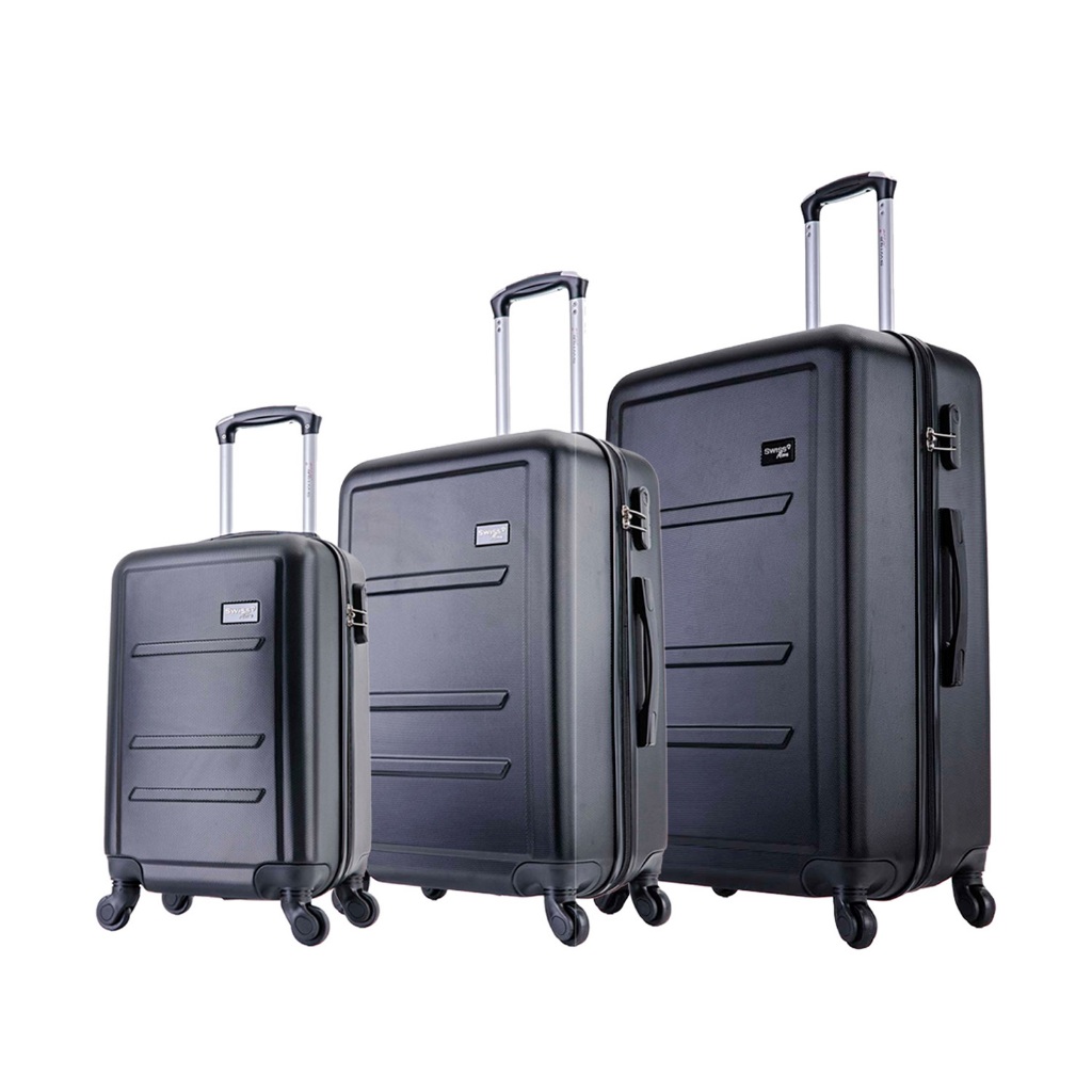 Kit 3 mala de viagem rodas 360° PMG Montreal Preta Swiss Move