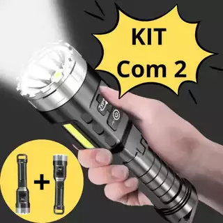 KIT COM 2 Lanternas LED recarregável led Luz Forte zoom acampamento ao ar livre lanterna tática à prova água Multifuncional COB no Lateral MTT26 (8)