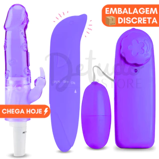 Kit Vibrador Feminino Ponto G Golfinho + Vibrador Jelly Rabbit Clitóris + Bullet Multivelocidades