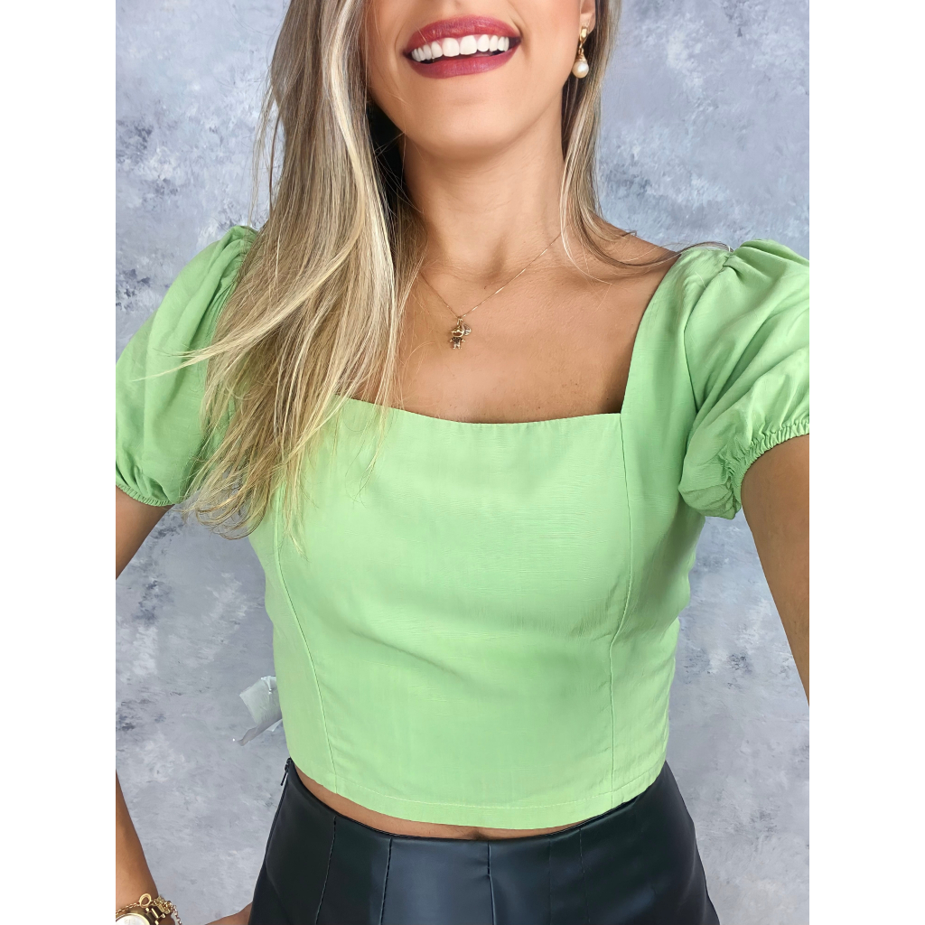 Cropped Feminino Manga curta lisa Moda Verão Bruna | Shopee Brasil