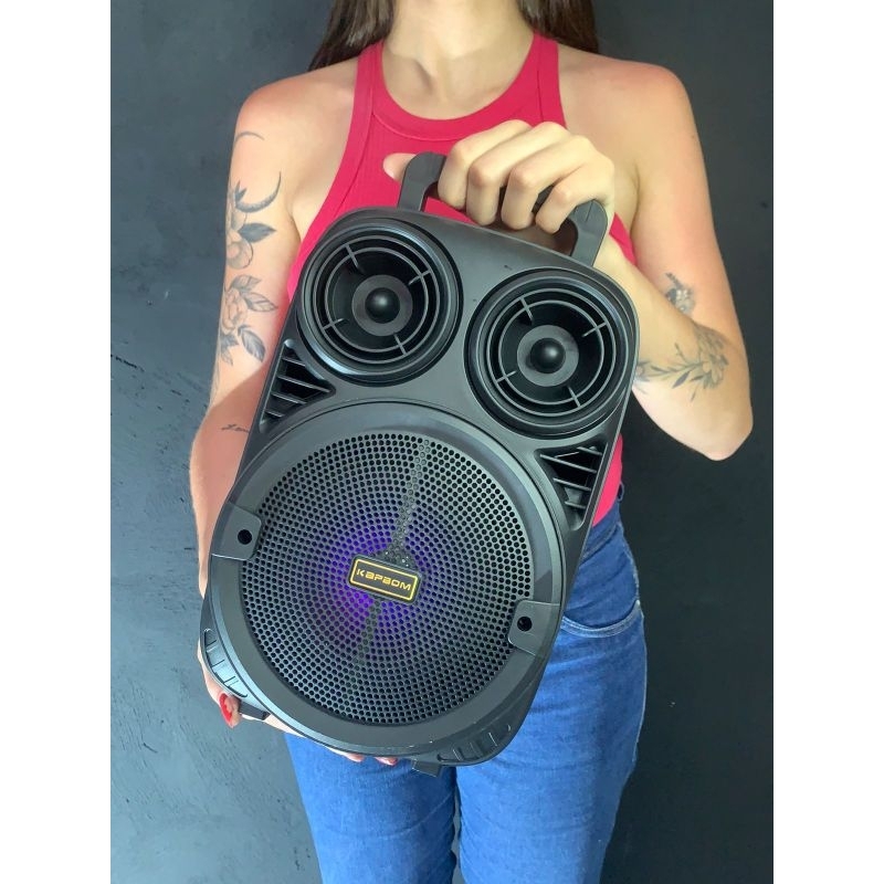 caixa de som portátil c/microfone karaokê bluetooth pendrive rádio cartão de memória