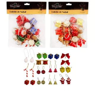 Kit 20 Mini Enfeites Natal Completo Bolinhas Presentes Laços Sinos Tambor Papai Noel Decoração Natalina Festas Eventos