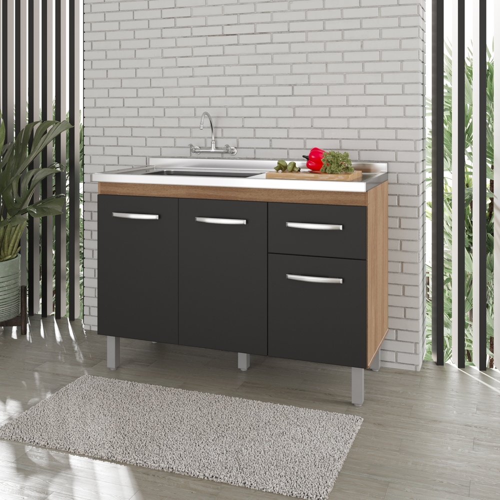 Balcão de Cozinha Sem Tampo 3 Portas 1 Gaveta 120cm Anita - SSX Multicoisas