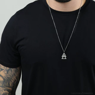 Colar Masculino Pingente Triangulo Duplo Aço Inoxidável Correntinha Corrente Pode Molhar Antialérgico Homem Presente