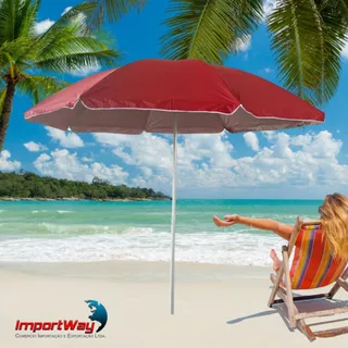 Guarda-sol Gigante Ombrelone Grande 2,40mts para Praia , Piscina ou Jardim Vermelho e Branco Aço Galvanizado