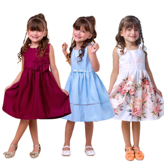 Vestido Infantil floral menina kit 3 pecas