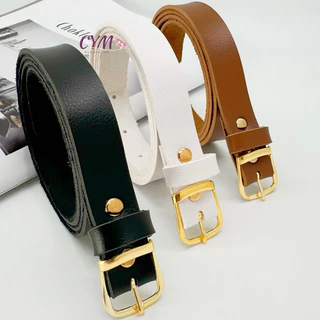 Kit 3 Cintos Feminino fivela dourado 1.8cm largura preto branco e caramelo