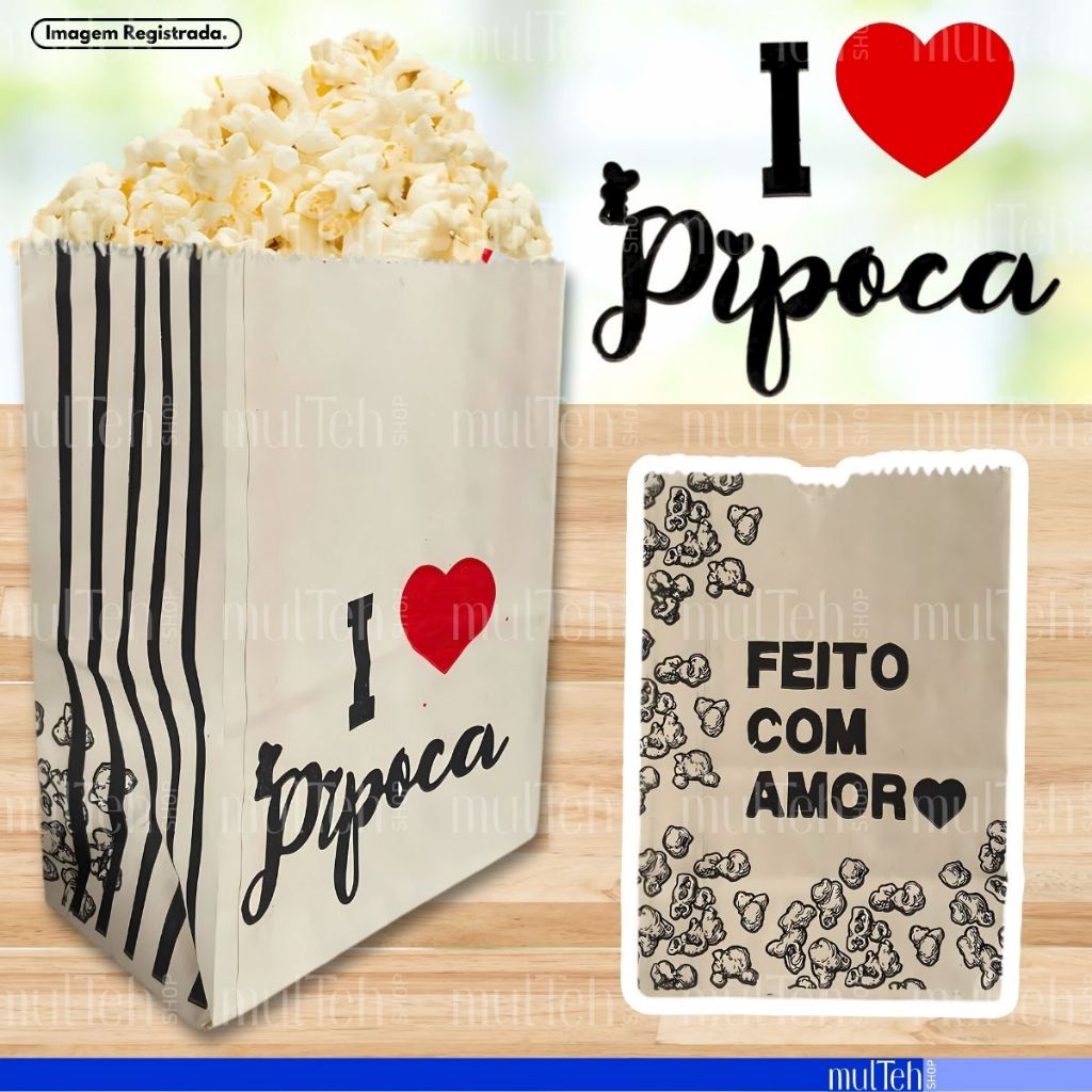 Saquinho de Pipoca Premium Festa Junina Saco Papel Pardo Grande “Eu amo ...