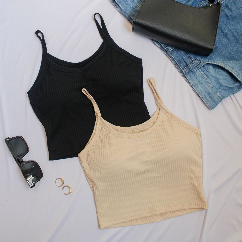 KIT 2 Cropped Feminino Alcinha Fina Malha Canelada Com Bojo