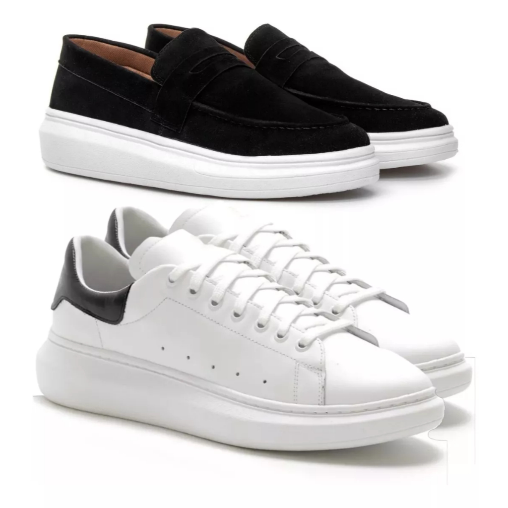 Kit Dois Pares Tenis Casual Moderno Masculino E Mocassim Loafer Sola Alta Oversize