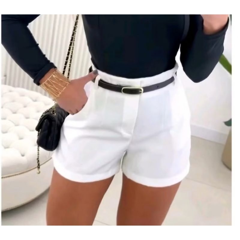 short zara luxo tendência con cinto social alfaiataria femenina
