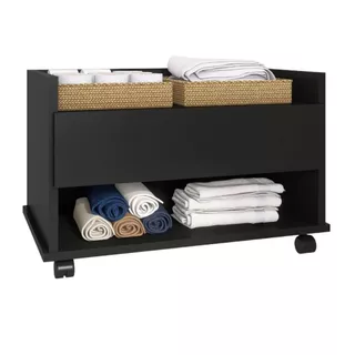 Gabinete Armário Banheiro C/ Rodízios Gaveteiro Branco/Preto