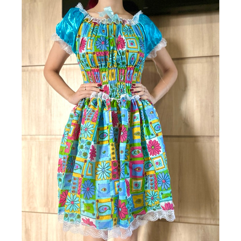 Vestido São João Caipira Festa Junina Adulto Mulher Colorido | Shopee ...