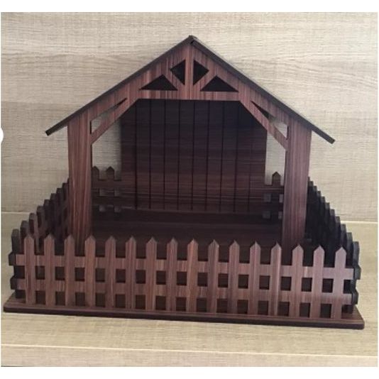 Presepio Casinha 30cm Base 30x40cm com Cerca Pintado