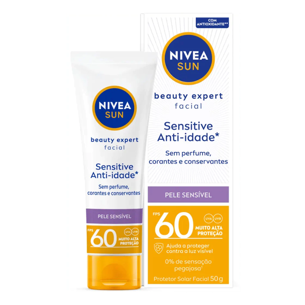 NIVEA SUN Protetor Solar Facial Beauty Expert Sensitive FPS 60 50g