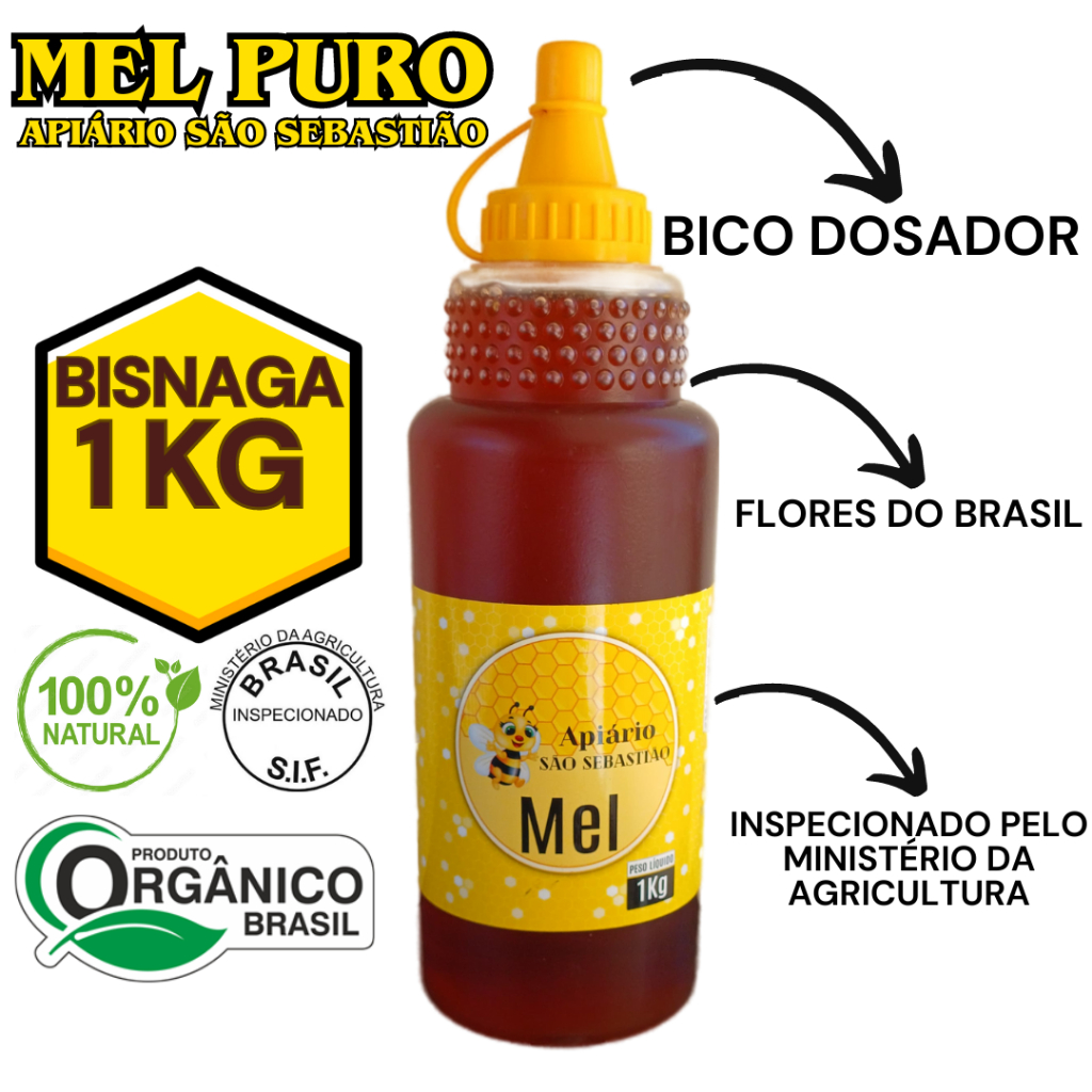 Mel de Abelha 1KG 100% Puro Original Flores do Brasil Inspecionado ...