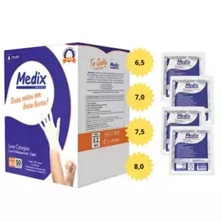 Luva Cirúrgica Estéril de Látex Sem Pó Medix Brasil - CX com 50 Pares.