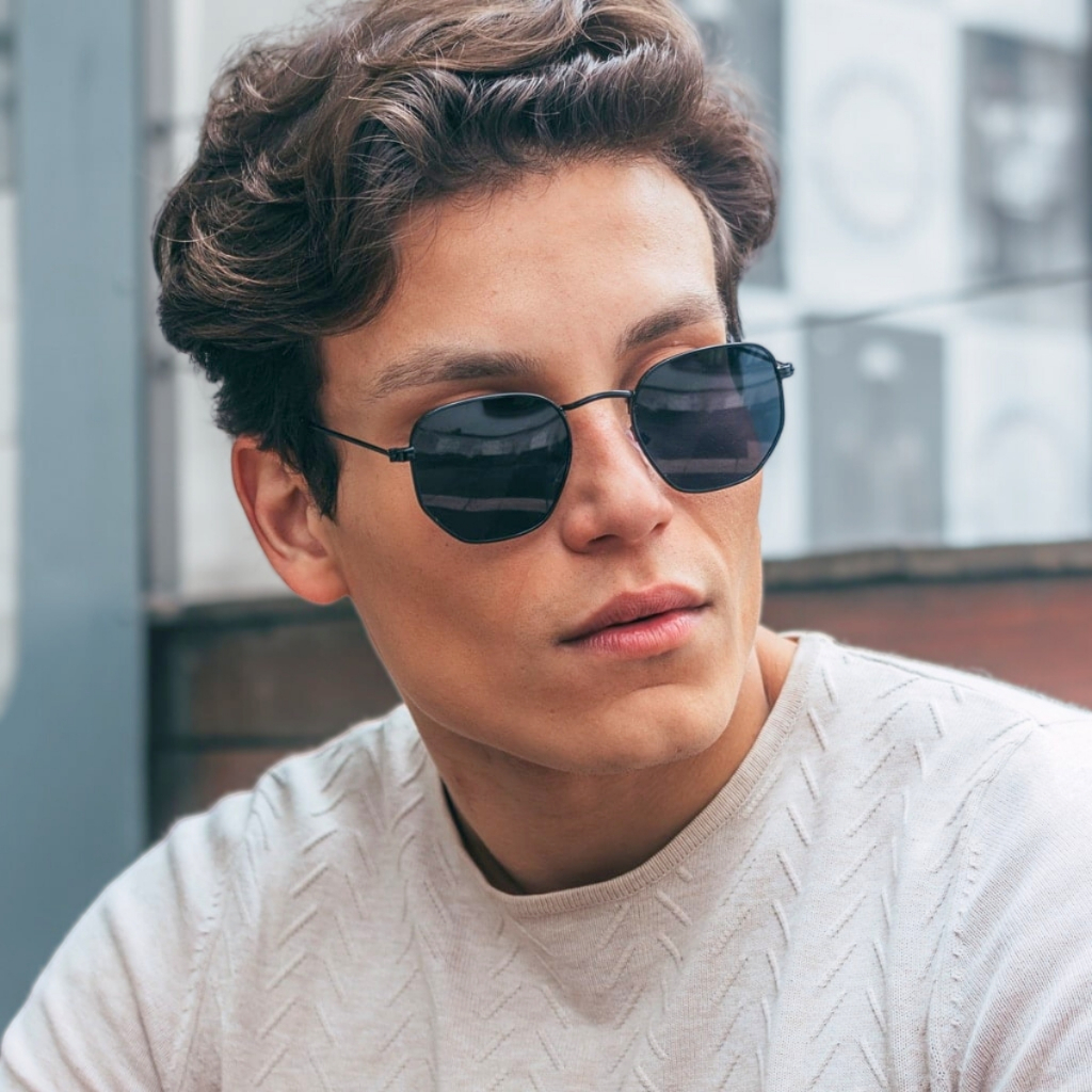 Óculos de Sol Preto All Black Hexagonal Estilo Retrô Vintage Aviador uv400 Feminino Masculino