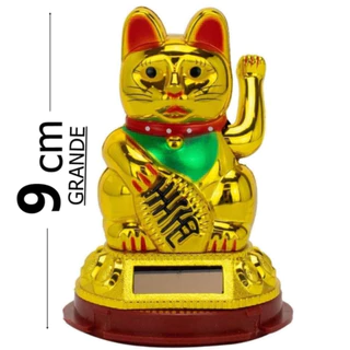 Gato Da Sorte Grande Solar Dourado 9cm - Gato Da Sorte Japonês Maneki Neko Gatinho Da Sorte