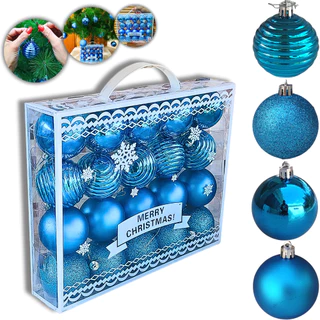 Kit 20 Bola de Natal Azul Decorada Ondulada Lisa Brilhante Enfeite Decoração Árvore