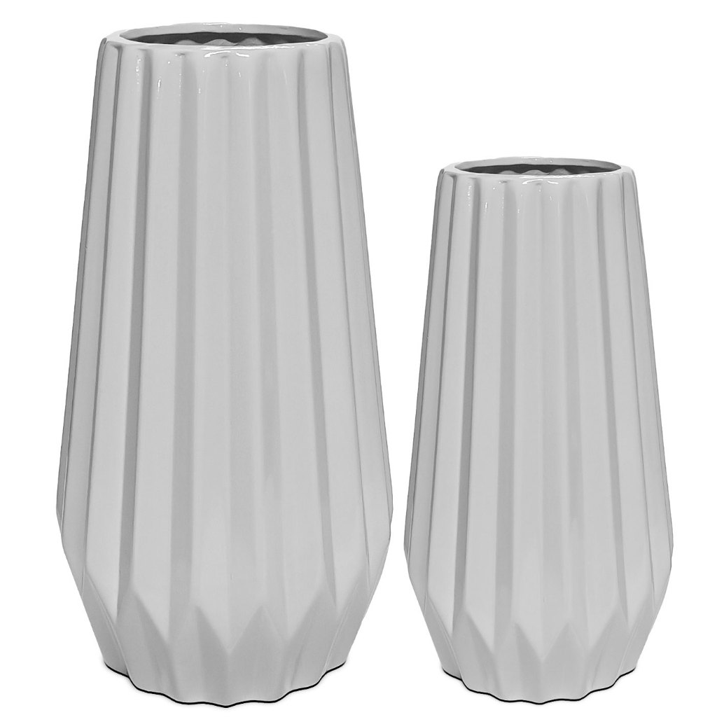 Imagem do produto Par de Vasos Decorativo Moderno Cerâmica Enfeite Mesa Sala Off white ou Branco 5