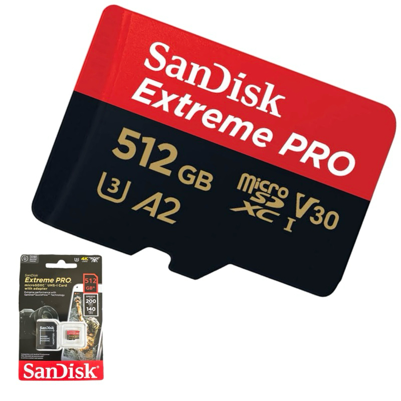 Cartão de Memória Extreme Pro 512gb classe 3 V30 A2 200mbps leitura 140Mbps escrita