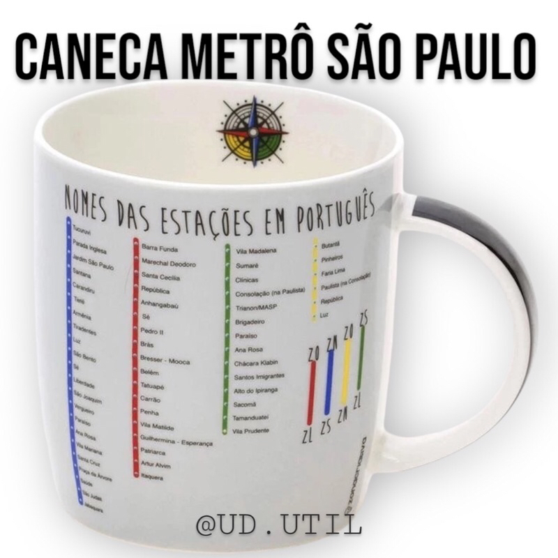 Caneca Xícara Metrô De São Paulo 320ml Faria Limer Gringo Presente Colecionável Geek