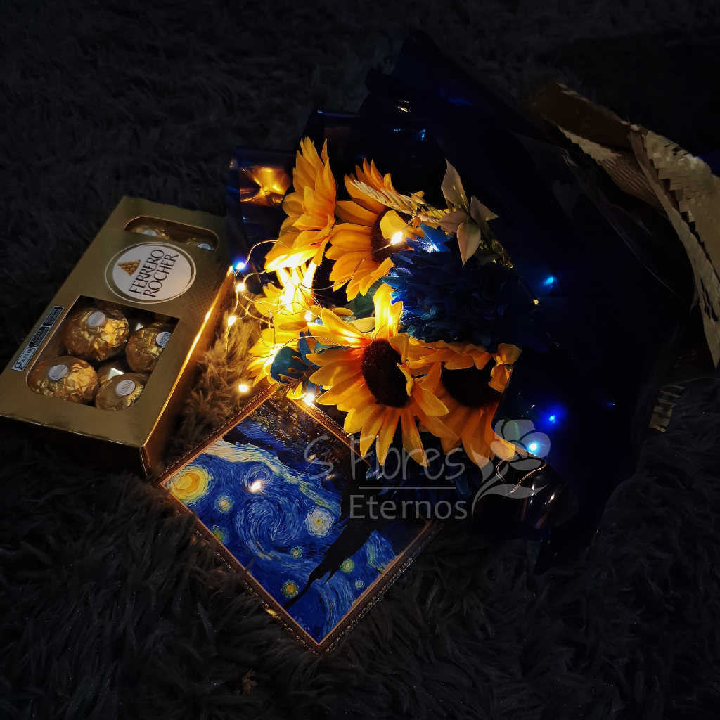 Buquê de Flores do Van Gogh - Noite Estrelada - S FLORES ETERNOS