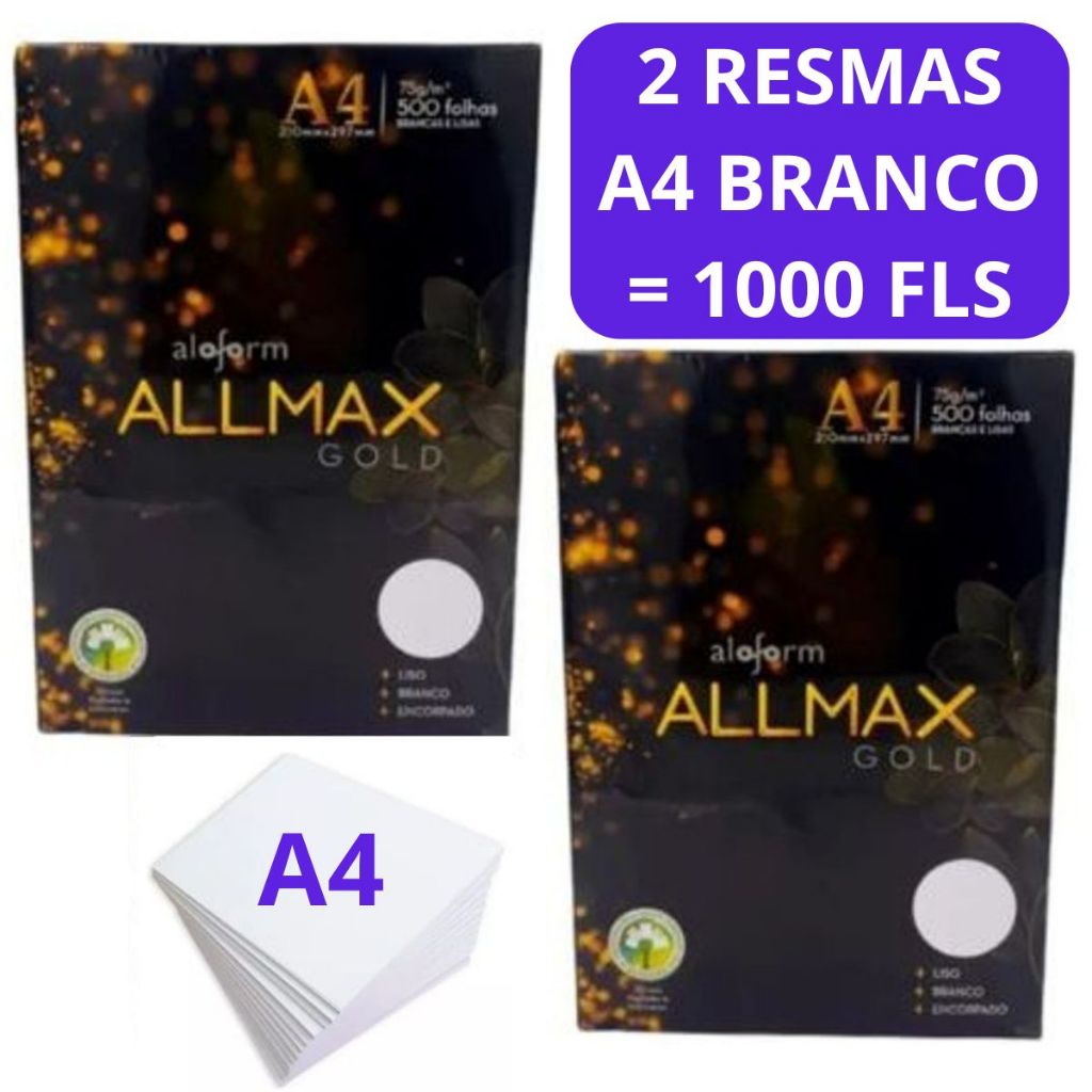 2 x Resma Papel Sulfite Branco A4 Sulfite Kit 2 Resmas = 1000 Folhas A4 ...