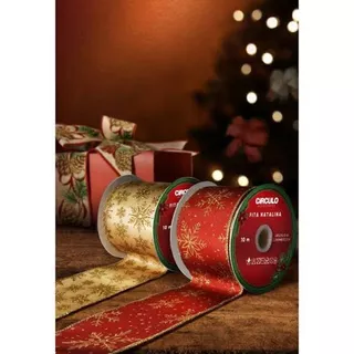 kit 2 Rolo s de Fita Natalina para Decoração: Ideal para Árvores, Laços e Eventos Festivos