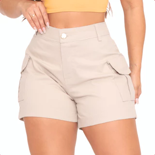 Short Jeans Cargo Cintura Alta Levanta Bumbum Com Lycra