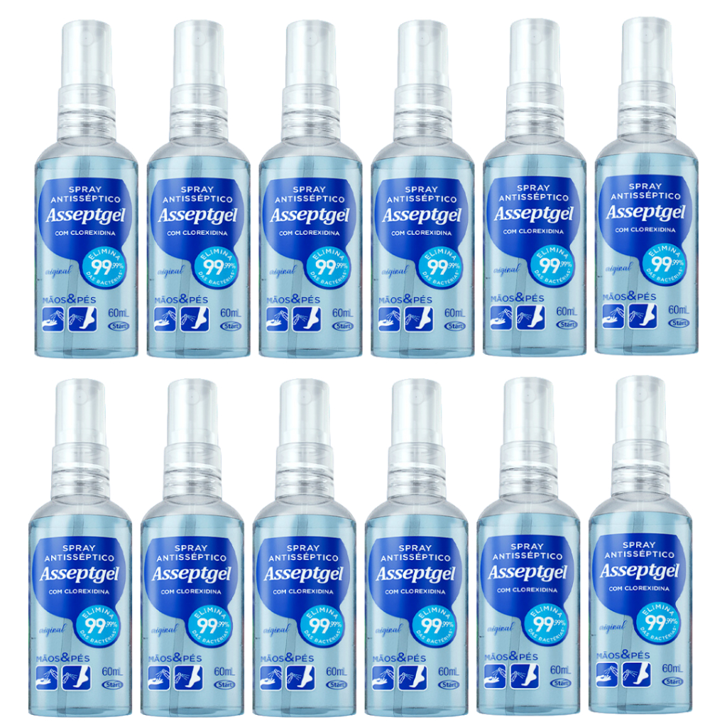 Álcool Spray Asseptgel Original 60ml Caixa 12 Unidades + Desconto Especial para Viagens e Uso Diário