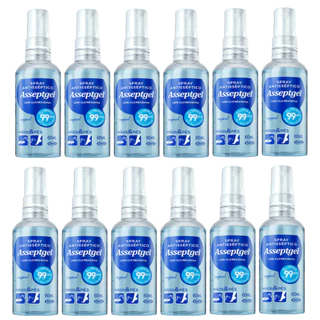Álcool Spray Asseptgel Original 60ml Caixa 12 Unidades + Desconto Especial para Viagens e Uso Diário