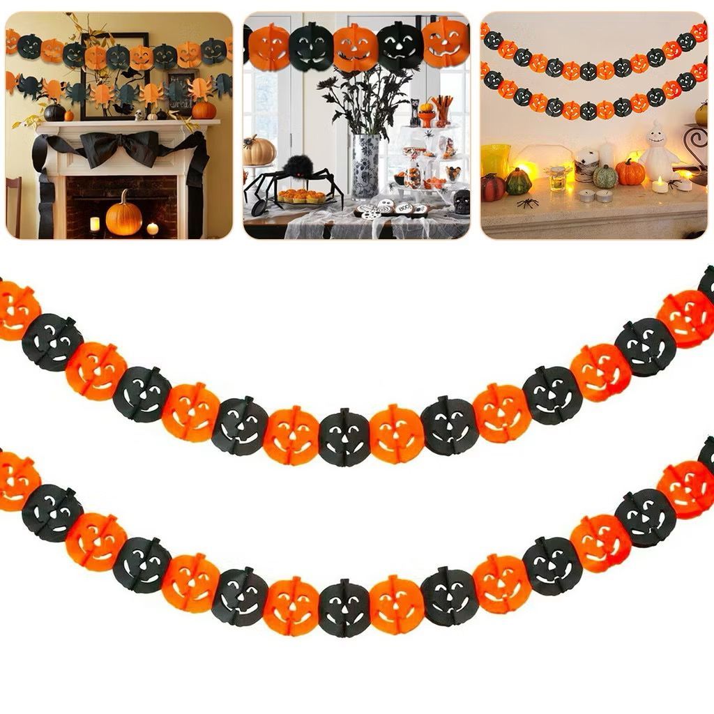 BANNER GUIRLANDA SANFONADA ENFEITE HALLOWEEN CAVEIRA ABOBORA MORCEGO